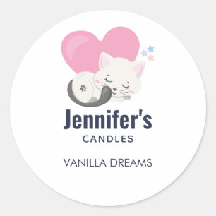 Cute White Kitty Cat Sleeping Candle / Soap Ronde Sticker