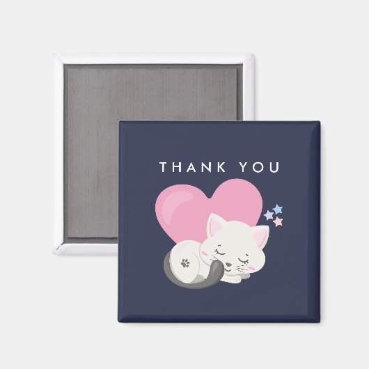 Cute White Kitty Cat Sleeping Dank je Magneet (Voorkant / Achterkant)