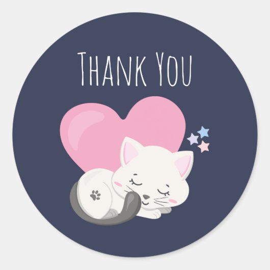 Cute White Kitty Cat Sleeping Dank je Ronde Sticker (Voorkant)