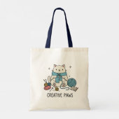 Cute White Kitty Knitting Natural Color Design Tote Bag (Achterkant)