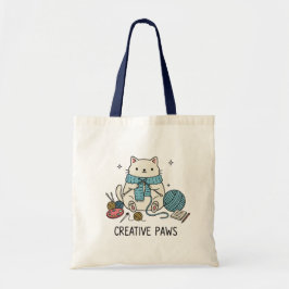 Cute White Kitty Knitting Natural Color Design Tote Bag