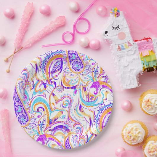 Cute white kleurful paisley design papieren bordje (Feest)