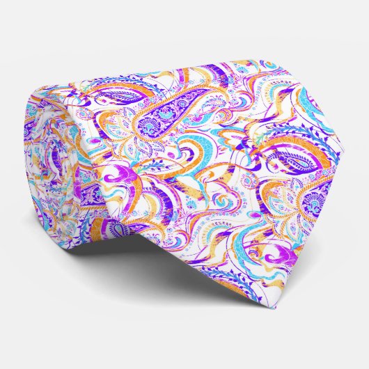 Cute white kleurful paisley design stropdas (Opgerold)