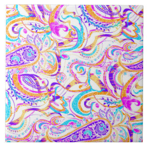 Cute white kleurful paisley design tegeltje