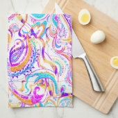 Cute white kleurful paisley design theedoek (Quarter Fold)