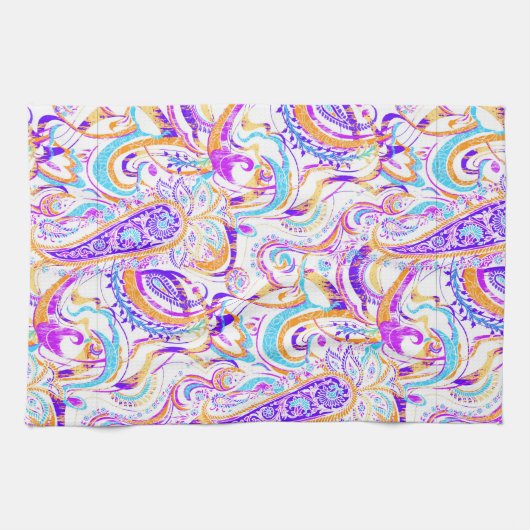 Cute white kleurful paisley design theedoek (Horizontaal)