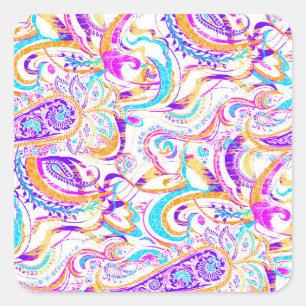 Cute white kleurful paisley design vierkante sticker
