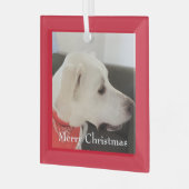 Cute White Labrador Mix Dog Kerstrood Square Glas Ornament (Voorkant links)