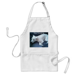 Cute White Labrador Mix Dog Slapende Thanksgiving Standaard Schort