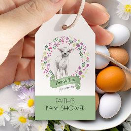 Cute White Lamb in bloemen Hartelijk dank Cadeaulabel