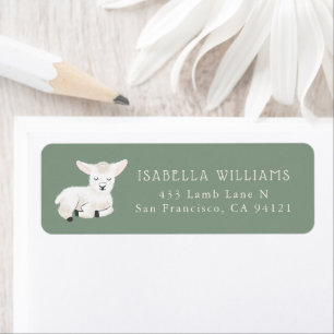 Cute White Lamb Return Address Etiket