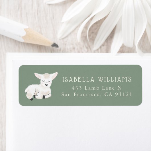 Cute White Lamb Return Address Etiket (Insitu)