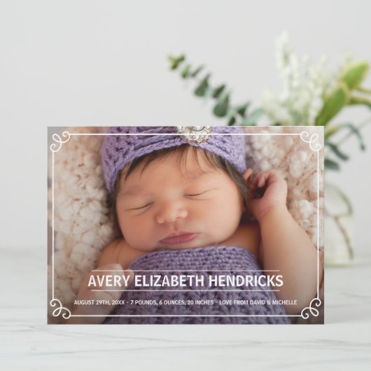 Cute White Lijst Foto geboorteaankondiging Aankondiging (Staand voorkant)