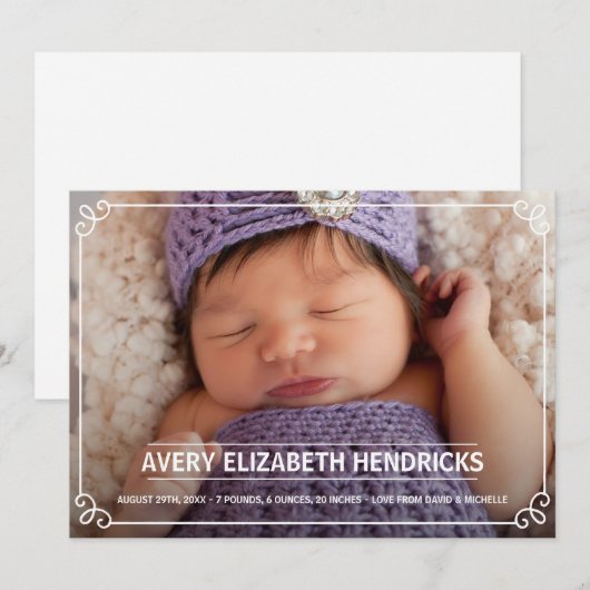 Cute White Lijst Foto geboorteaankondiging Aankondiging (Voorkant / Achterkant)