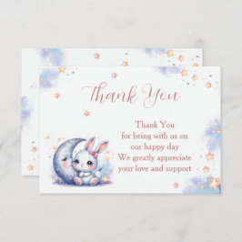 Cute white little bunny and a crescent silver moon bedankkaart