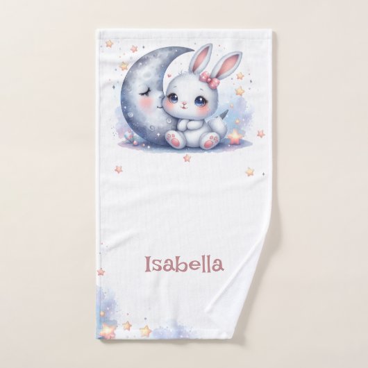 Cute white little bunny and the moon bad handdoek (Handdoek)