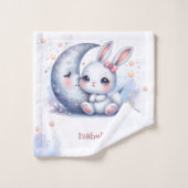 Cute white little bunny and the moon bad handdoek (Wasdoekje)
