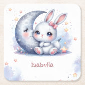 cute white little bunny and the moon kartonnen onderzetters (Voorkant)