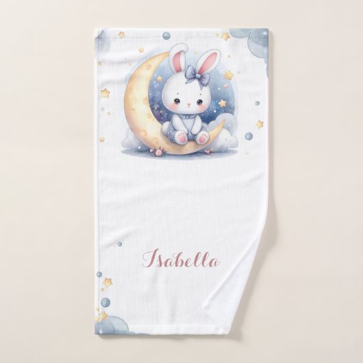 Cute white little bunny sitting on the moon bad handdoek (Handdoek)
