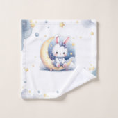 Cute white little bunny sitting on the moon bad handdoek (Wasdoekje)
