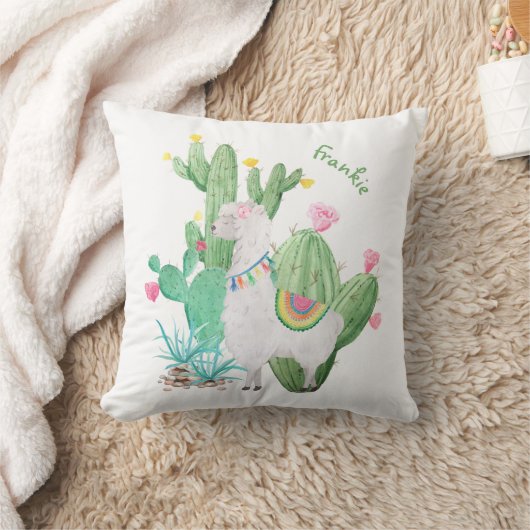 Cute White Llama and Cactus Scene - Gepersonalisee Kussen (Deken)