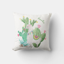 Cute White Llama and Cactus Scene - Gepersonalisee Kussen
