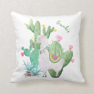 Cute White Llama and Cactus Scene - Gepersonalisee Kussen