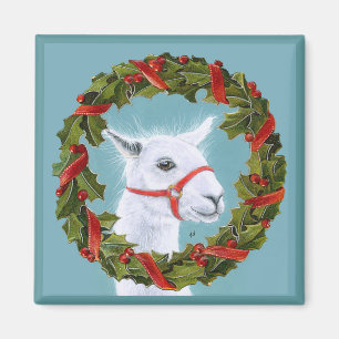 Cute White Llama met kerstreuzenmagneet Magneet