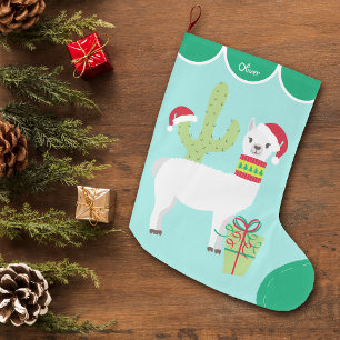 Cute White Llama Santa Hat Grote Kerstsok