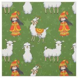 Cute White Llamas en Peruvian Girls Stof