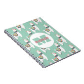 Cute White Llamas Mint Green Monogram Name Initiaa Notitieboek (Rechterzijde)