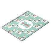 Cute White Llamas Mint Green Monogram Name Initiaa Notitieboek (Linkerzijde)