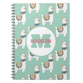 Cute White Llamas Mint Green Monogram Name Initiaa Notitieboek (Voorkant)