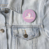 Cute White Magical Unicorn Flowers Girls Button (In situ)