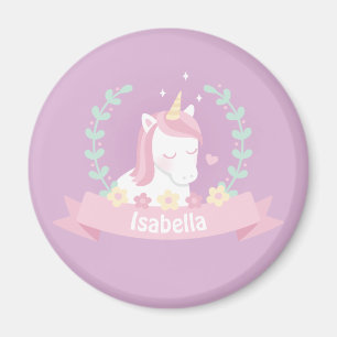 Cute White Magical Unicorn Flowers Girls Magnets Magneet