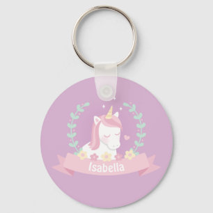 Cute White Magical Unicorn Flowers Girls Sleutelha Sleutelhanger