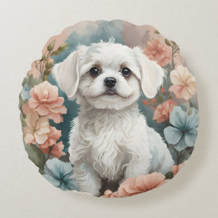 Cute White Maltese puppy Rond Kussen