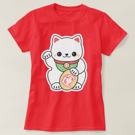Cute White Maneki Neko T-shirt (Design voorkant)