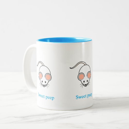 Cute white mouse & turquoise kalligrafie tweekleurige koffiemok (Voorkant links)