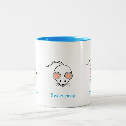 Cute white mouse & turquoise kalligrafie tweekleurige koffiemok (Center)