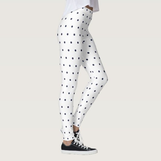 Cute White Navy Blue Polka Dots Pattern Leggings (Rechts)
