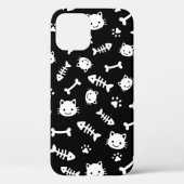 Cute White op Black Cat Botten Fish Paw Pattern Case-Mate iPhone Case (Achterkant)