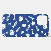 Cute White op Blue Cat Botten Fish Paw Pattern Case-Mate iPhone Case (Achterkant (horizontaal))
