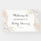 Cute White Orchids en Pampas Baby shower Backdrop Spandoek (Horizontaal)
