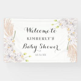 Cute White Orchids en Pampas Baby shower Backdrop Spandoek
