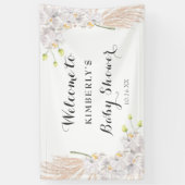 Cute White Orchids en Pampas Baby shower Backdrop Spandoek (Verticaal)