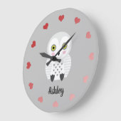 Cute White Owl Personalized Grote Klok (Hoek)