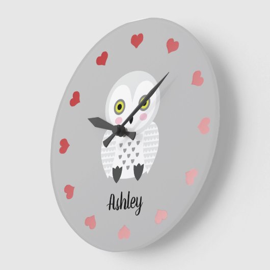 Cute White Owl Personalized Grote Klok (Hoek)