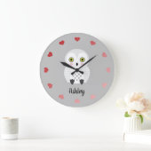 Cute White Owl Personalized Grote Klok (Huis)