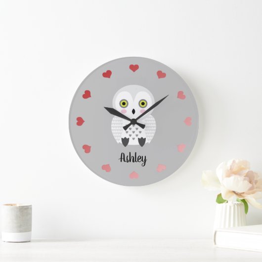 Cute White Owl Personalized Grote Klok (Huis)